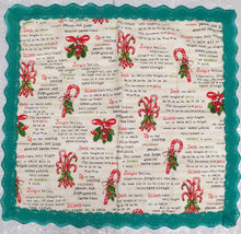 Load image into Gallery viewer, Lovely Christmas ivory tablecloth with written text of a few Carols - handmade
